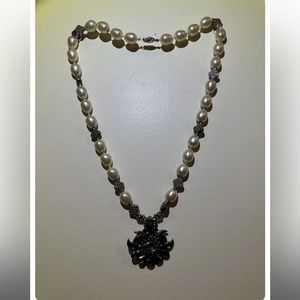Beautiful Vintage Sterling Silver Beaded Pearl Necklace